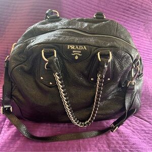 Prada Black Leather Chain Shoulder Bag